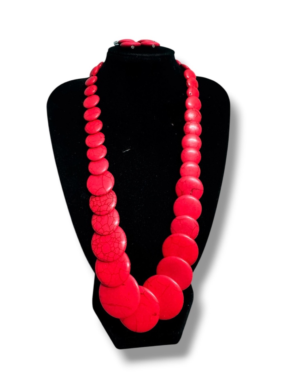AVON Red Statement Necklace & Earrings Set Chunky Beaded Fashion Jewelry Vintage